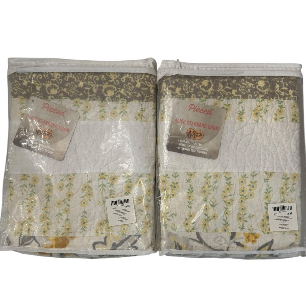 Cracker Barrel NIP Set Of 2‎ Alice Quilted Pillow Shams Gray Yellow Patchwork